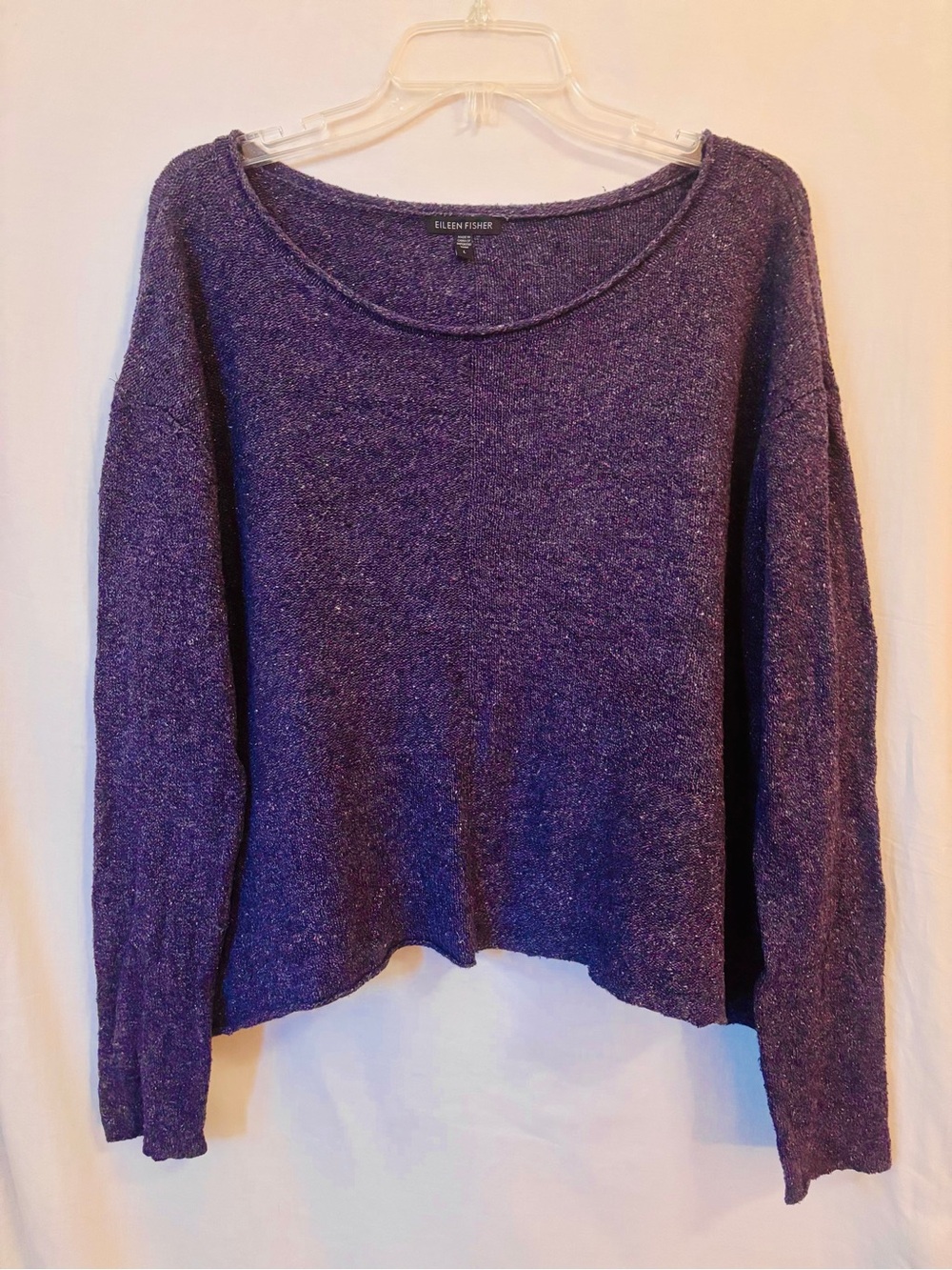 Eileen Fisher Silk Boxy Scoop Neck Sweater Purple Size L